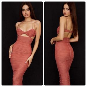 House of CB Tibi Dress Rose Cutout Midi Pink Size Large Plus